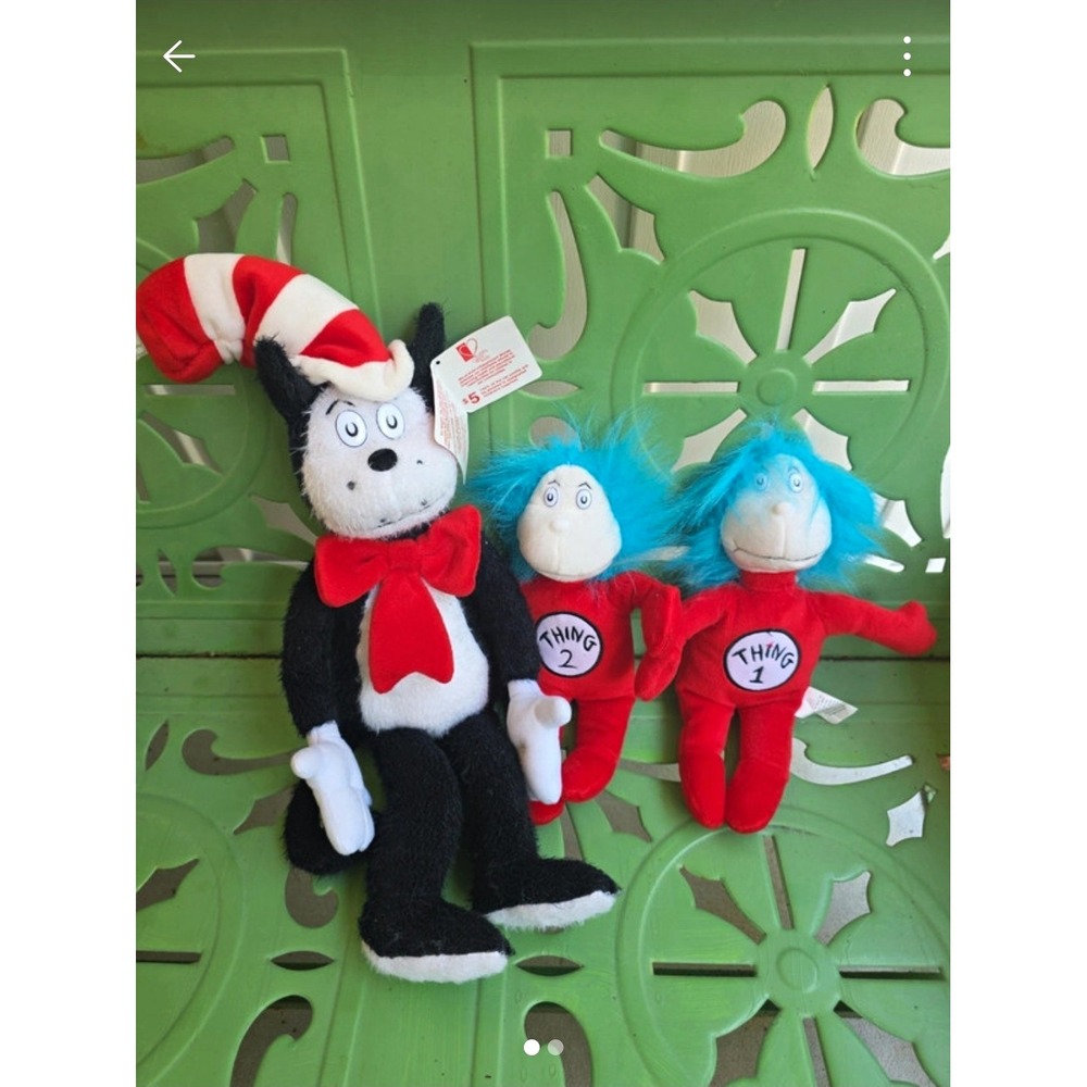 Dr. Seuss Thing 1 & 2 Cat In The Hat Plush Stuffed Set Lot